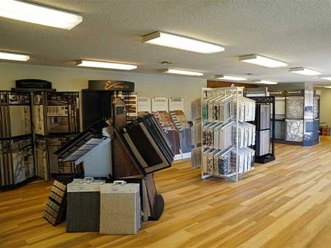 A display room full of different flooring options